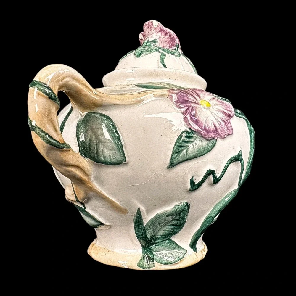 Vintage 1991 Fitz & Floyd Purple Violets Handpainted Flowers Creamer & Sugar Set